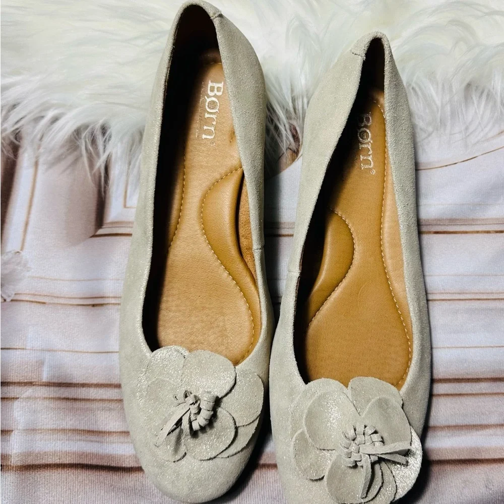 Born Metallic Beige Flower Ballet Flats